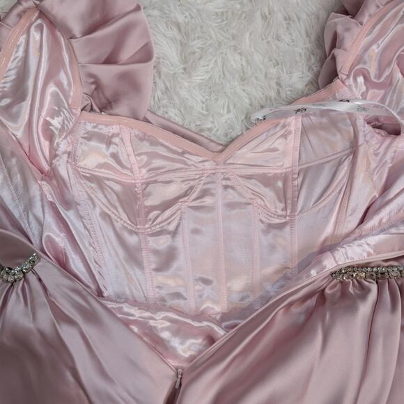 Mac Duggal Blush Pink Satin Puff Sleeve Cocktail Dress Size 8 NWT - Picture 8 of 16